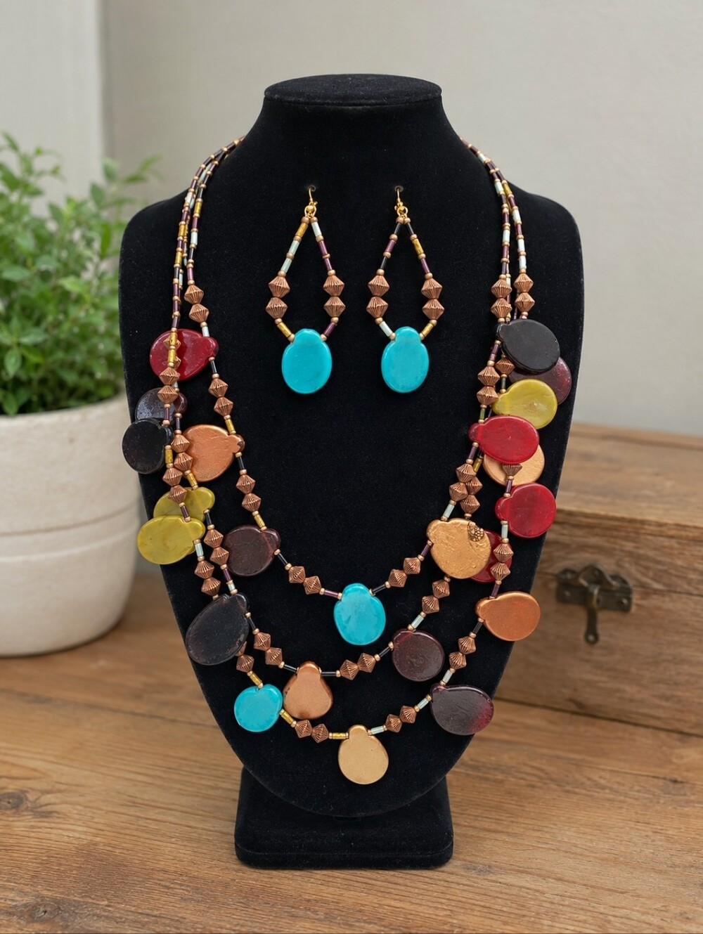 Ashley Cooper Multicolor Beaded Statement Necklace & Earrings Set